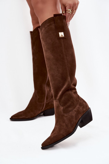 Bottes longues en simili cuir couleur chocolat style cowboy Zazoo 4224 2
