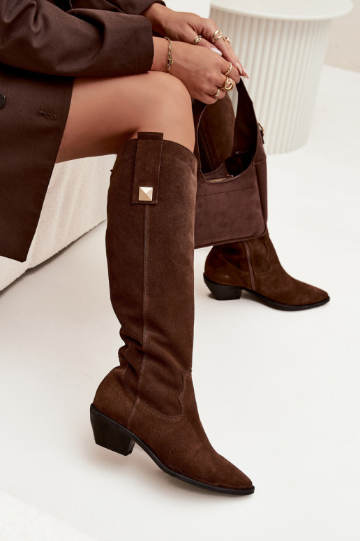 Peau en daim bottes style coÀ-boy réchauffer Zazoo 4224 CzekoladoÀe Peau en daim bottes style coÀ-boy réchauffer Zazoo 4224 CzekoladoÀe