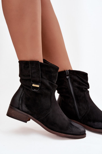 Bottes pour femmes Sur un talon bas Avec des volants réchauffer couleur noire Gracia