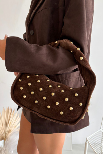 Sac en daim naturel chocolat avec décoration Julisse