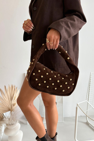 Sac en daim naturel chocolat avec décoration Julisse 2