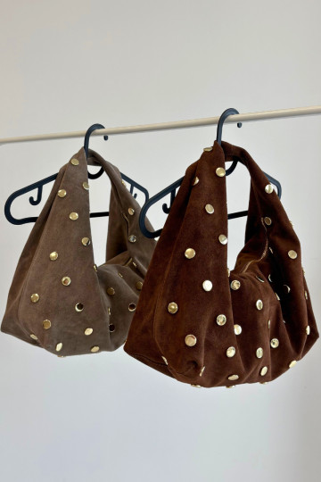 Sac en daim chocolat avec décoration Marisse 2