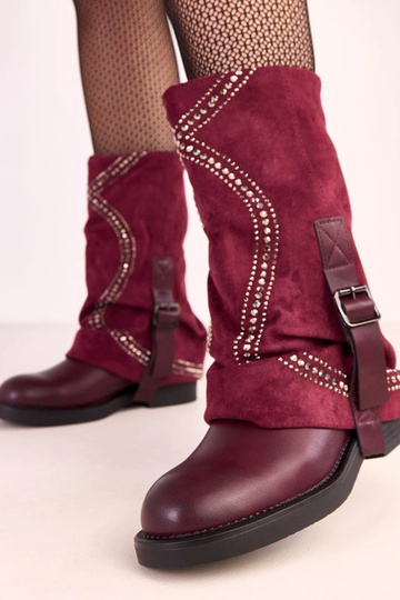 Bottines bordaux avec tige retournée, ornées de zircon Ginny 2