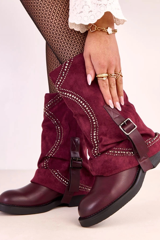 Bottines bordaux avec tige retournée,...