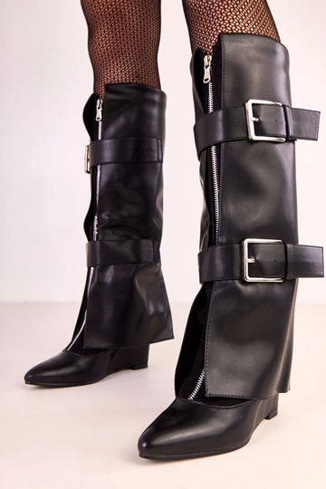 Bottes hautes noires sur plateforme avec boucles décoratives Toadera