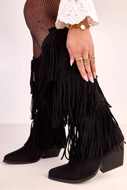 Bottes cowboy noires avec franges Ivia