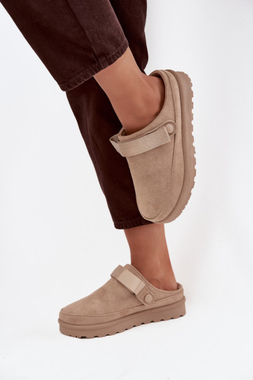 Pantoufles chaudes pour femmes avec fourrure à l'intérieur et plateforme couleur sable Azida 2