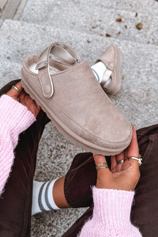 Pantoufles chaudes pour femmes avec fourrure à l'intérieur et plateforme couleur sable Azida