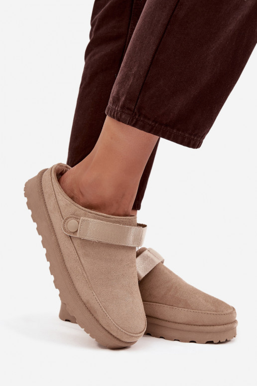 Pantoufles chaudes pour femmes avec fourrure à l'intérieur et plateforme couleur sable Azida