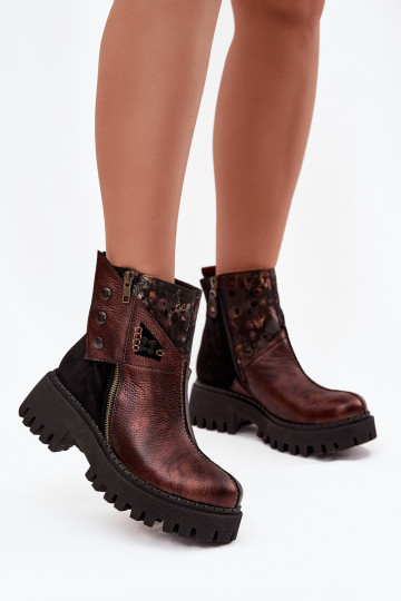 Bottes en cuir isolées avec plateforme, à semelle plate, Tai turiciejka 06140-02, couleur marron 2