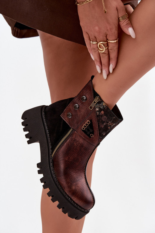 Peau réchauffer Bottes avec une plateforme Et des talons plats Il fautciejka 06140-02 marron Peau réchauffer Bottes avec une plateforme Et des talons plats Il fautciejka 06140-02 marron