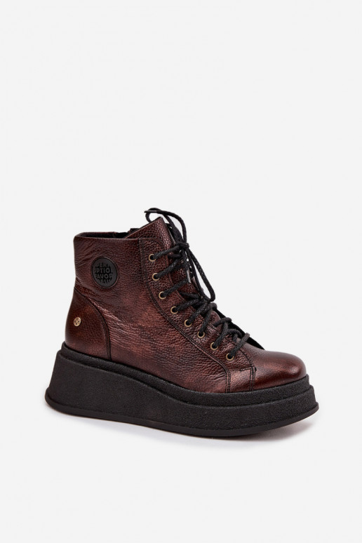 Peau Bottes avec une plateforme Il fautciejka 06309-32 couleur métallique Brąz Peau Bottes avec une plateforme Il fautciejka 06309-32 couleur métallique Brąz