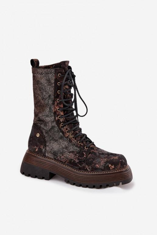 Bottes pour femmes bottes d équitation hautes Il fautciejka 06203-32 brun-couleur dorée