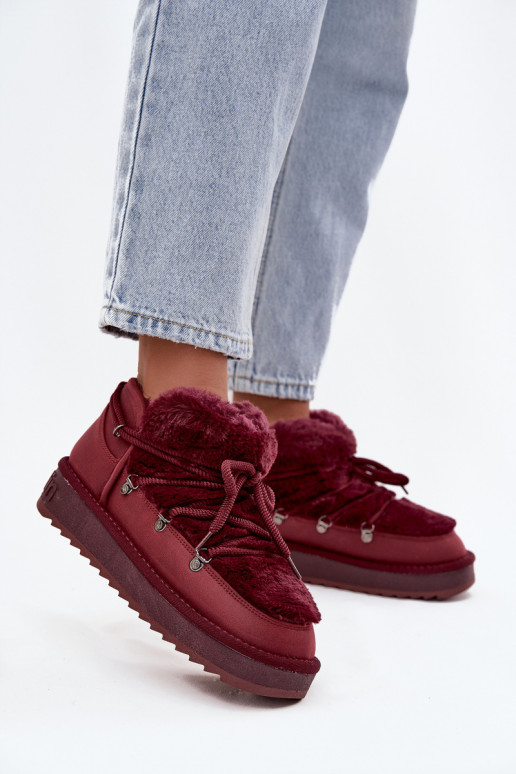 Faible Bottes de neige avec une plateforme avec un manteau de fourrure D.Franklin DFSH370011 Bourgogne