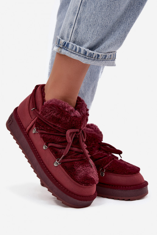 Faible Bottes de neige avec une plateforme avec un manteau de fourrure D.Franklin DFSH370011 Bourgogne Faible Bottes de neige avec une plateforme avec un manteau de fourrure D.Franklin DFSH370011 Bourgogne