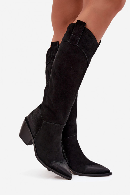 bottes style coÀ-boy Féminin avec des talonsActivéturalnego en daimu Artiker 57C0232 couleur noire bottes style coÀ-boy Féminin avec des talonsActivéturalnego en daimu Artiker 57C0232 couleur noire