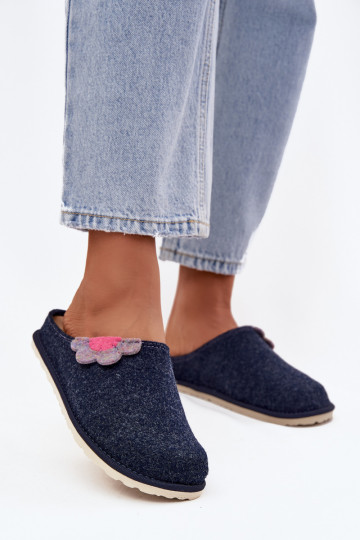 Chaussons pour femmes avec fleur Inblu CS000043, couleur bleu foncé