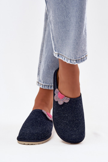 Chaussons pour femmes avec fleur Inblu CS000043, couleur bleu foncé 2