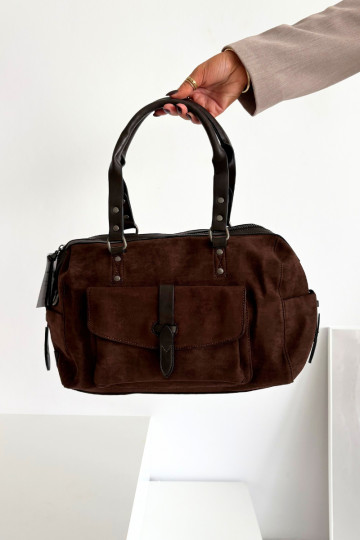 Sac en simili daim chocolat Gressa 2