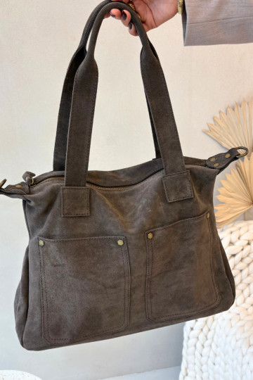 Sac en daim marron avec poches Zephina 2