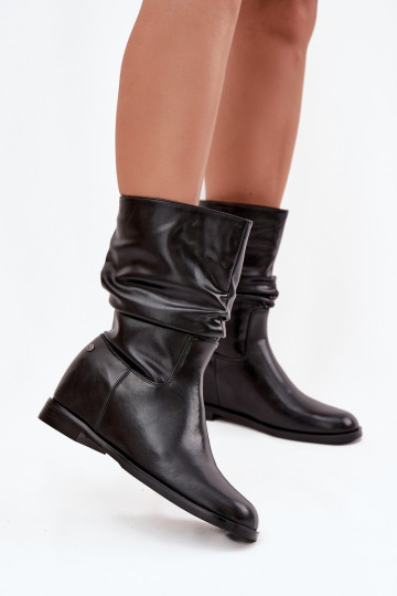 Bottines en cuir noir pour femmes avec volants, doublées Tai turiciejka K7211-01 2