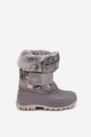 Bottes de neige pour enfants avec un manteau de fourrure avec attaches adhésives Lee Cooper LCJ-25-10-3788 couleur grise 2