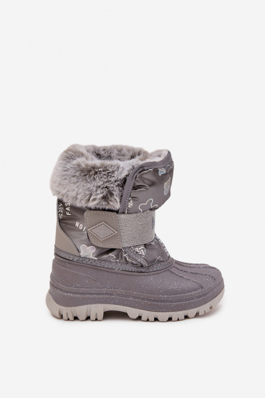 Bottes de neige pour enfants avec un manteau de fourrure avec attaches adhésives Lee Cooper LCJ-25-10-3788 couleur grise