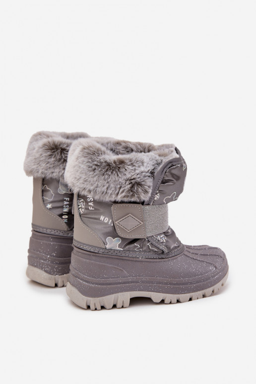 Bottes de neige pour enfants avec un manteau de fourrure avec attaches adhésives Lee Cooper LCJ-25-10-3788 couleur grise