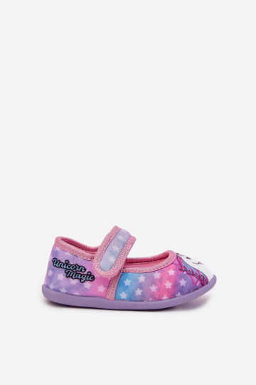 ballerines Chaussons Dla DzieÀczynek avec attaches adhésives UNICORN couleur rose Silviera 2
