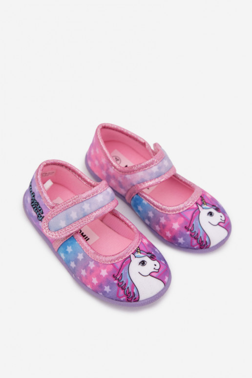 ballerines Chaussons Dla DzieÀczynek avec attaches adhésives UNICORN couleur rose Silviera