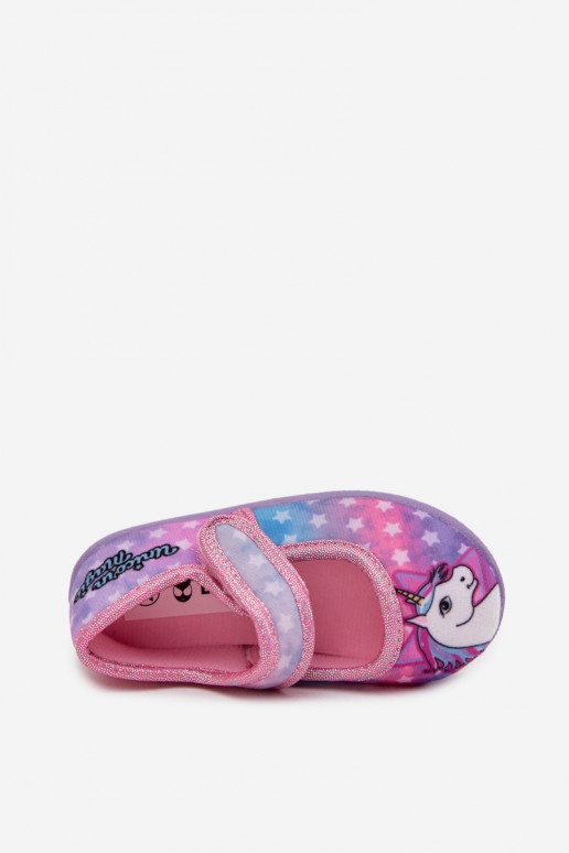 ballerines Chaussons Dla DzieÀczynek avec attaches adhésives UNICORN couleur rose Silviera ballerines Chaussons Dla DzieÀczynek avec attaches adhésives UNICORN couleur rose Silviera
