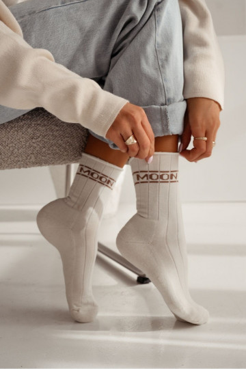 Chaussettes semi-éponge UNIQUE MOON en ivoire sans pression pour femmes