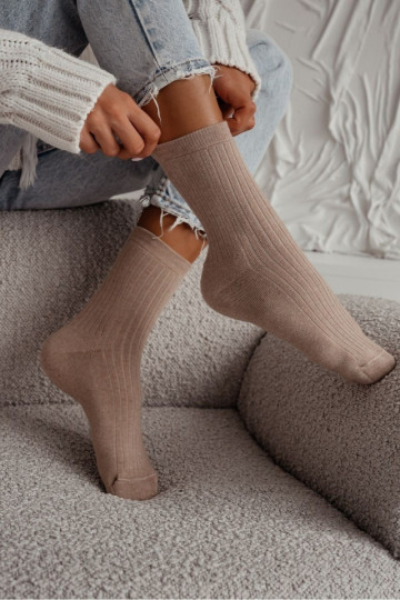 Chaussettes Féminin Frotte DANS Prążek beige