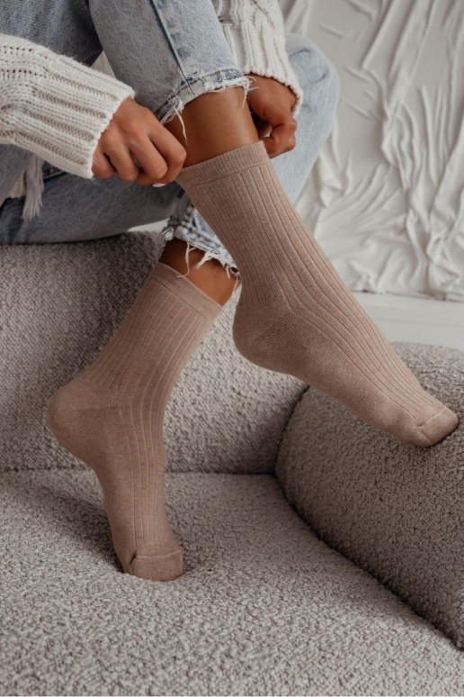 Chaussettes Féminin Frotte DANS Prążek beige