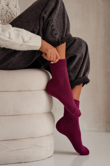Chaussettes éponge à motif zigzag en bordeaux pour femmes