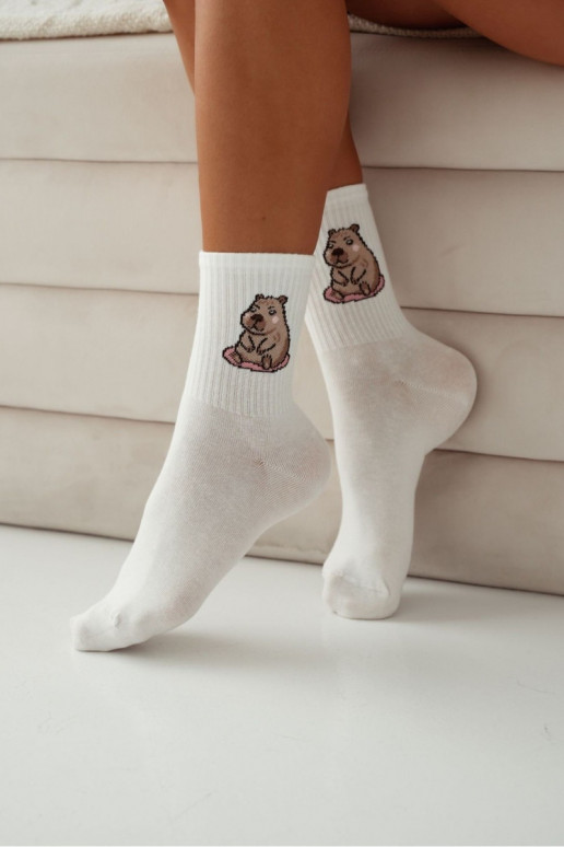 Chaussettes Féminin BaÀełniane Siedząca Kapibara couleur ivoire