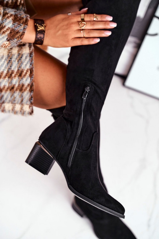 Bottes hautes en daim écologique couleur noire Can't Stop