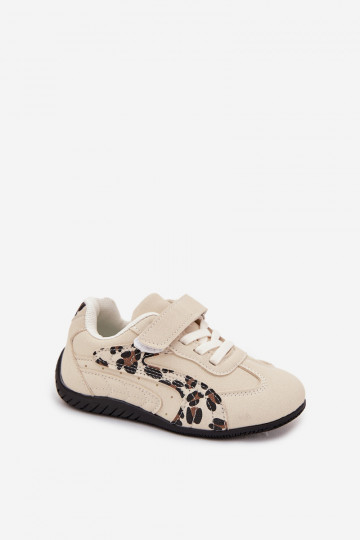 chaussures Baskets pour enfantsavec fermoir adhésifem beige et des écrits Perrin 2