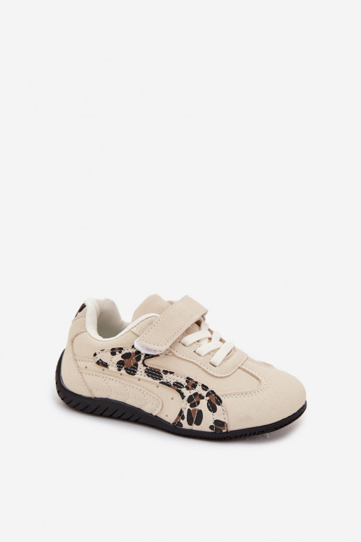 chaussures Baskets pour enfantsavec fermoir adhésifem beige et des écrits Perrin