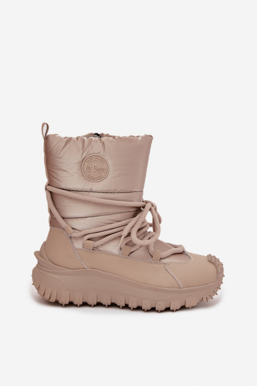 Peau Bottes de neige avec une plateforme Lee Cooper LCJ-25-12-3663 beige-couleur dorée
