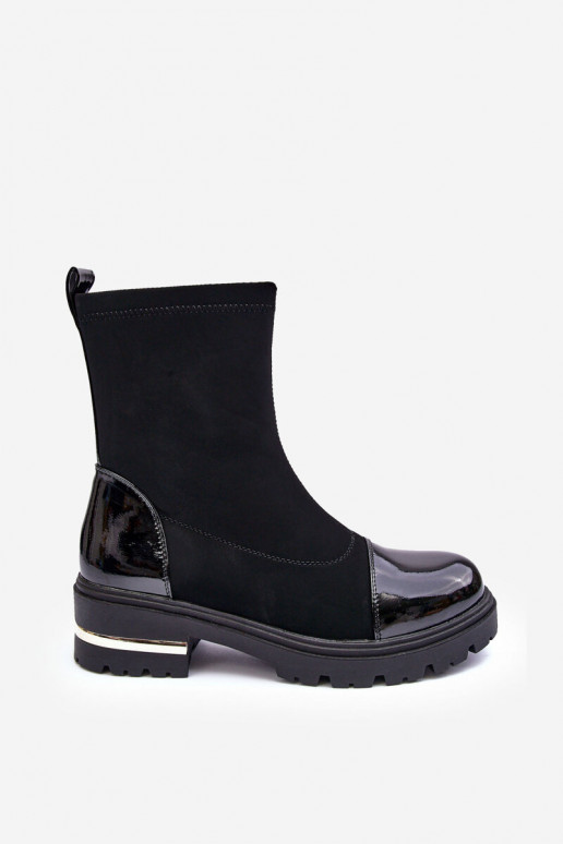 Peau Modèle classique Bottes avec des talons larges couleur noire Shendete