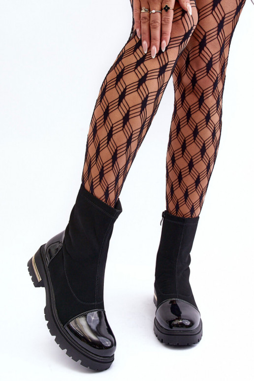 Peau Modèle classique Bottes avec des talons larges couleur noire Shendete