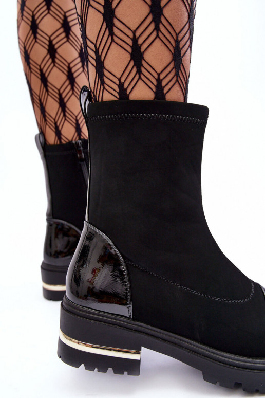 Peau Modèle classique Bottes avec des talons larges couleur noire Shendete