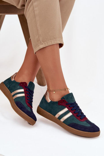 Baskets basses en daim vert bouteille pour femmes Zazoo N1068