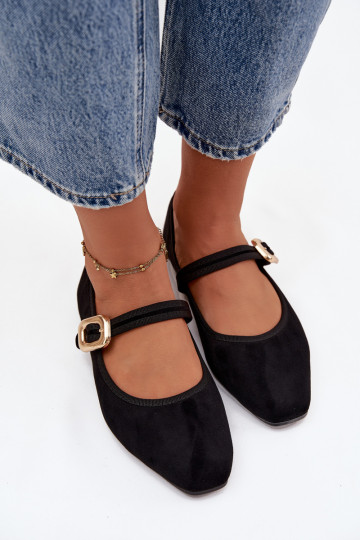 Ballerines avec des sangles I Złotą avec boucles en daim écologiqueoÀe couleur noire Adelora