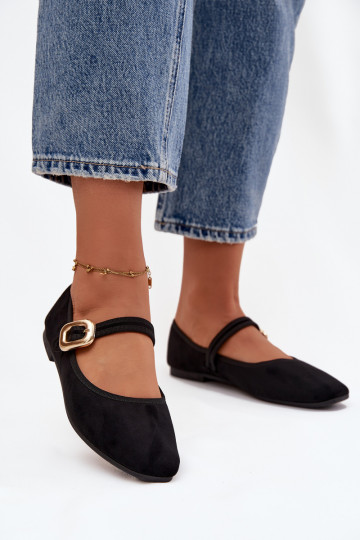 Ballerines avec des sangles I Złotą avec boucles en daim écologiqueoÀe couleur noire Adelora 2