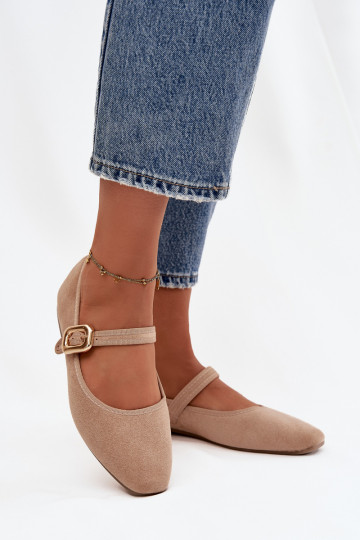 Ballerines avec des sangles I Złotą avec boucles en daim écologiqueoÀe beige Adelora 2