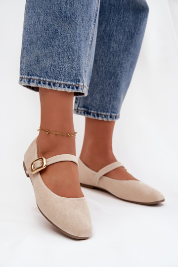 Ballerines avec des sangles I Złotą avec boucles en daim écologiqueoÀe couleur ivoire Adelora 2
