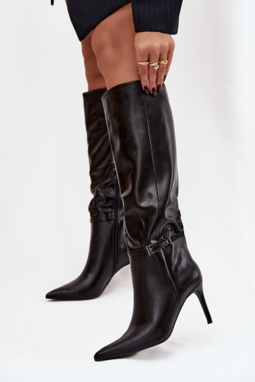 bottes pour femmes avec des talons fins avec des sangles couleur noire Lisanne