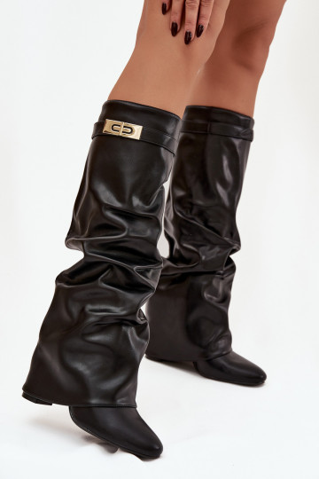 Bottes longues pour femmes avec talons et semelle intérieure imprimée couleur noire Glorine 2